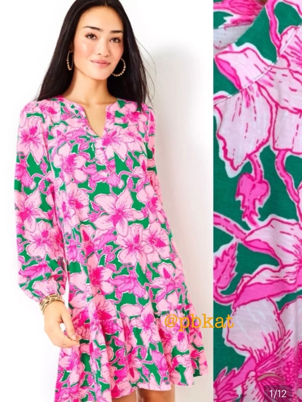 Lilly Pulitzer Alyssa Hibiscus Print Long Sleeve Dress Kelly Green